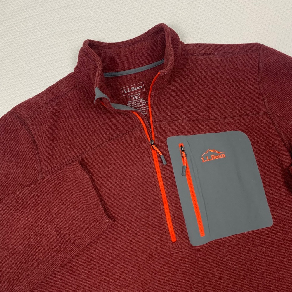 LL Bean Mens 1/4 Zip Fleece Pullover Burgundy Red Large Regular 501151 Sweater L